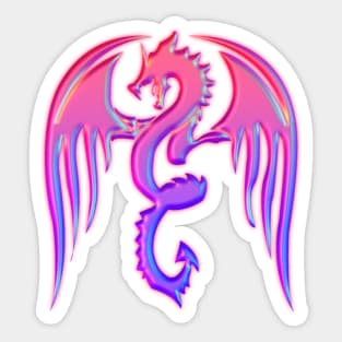 Metallic Pink and Blue Silhouette Winged Dragon Sticker